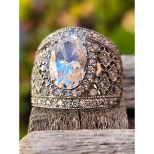 Vintage CWE Charles Winston CZ Statement/Cocktail Ring, Art Deco, Size 6.75